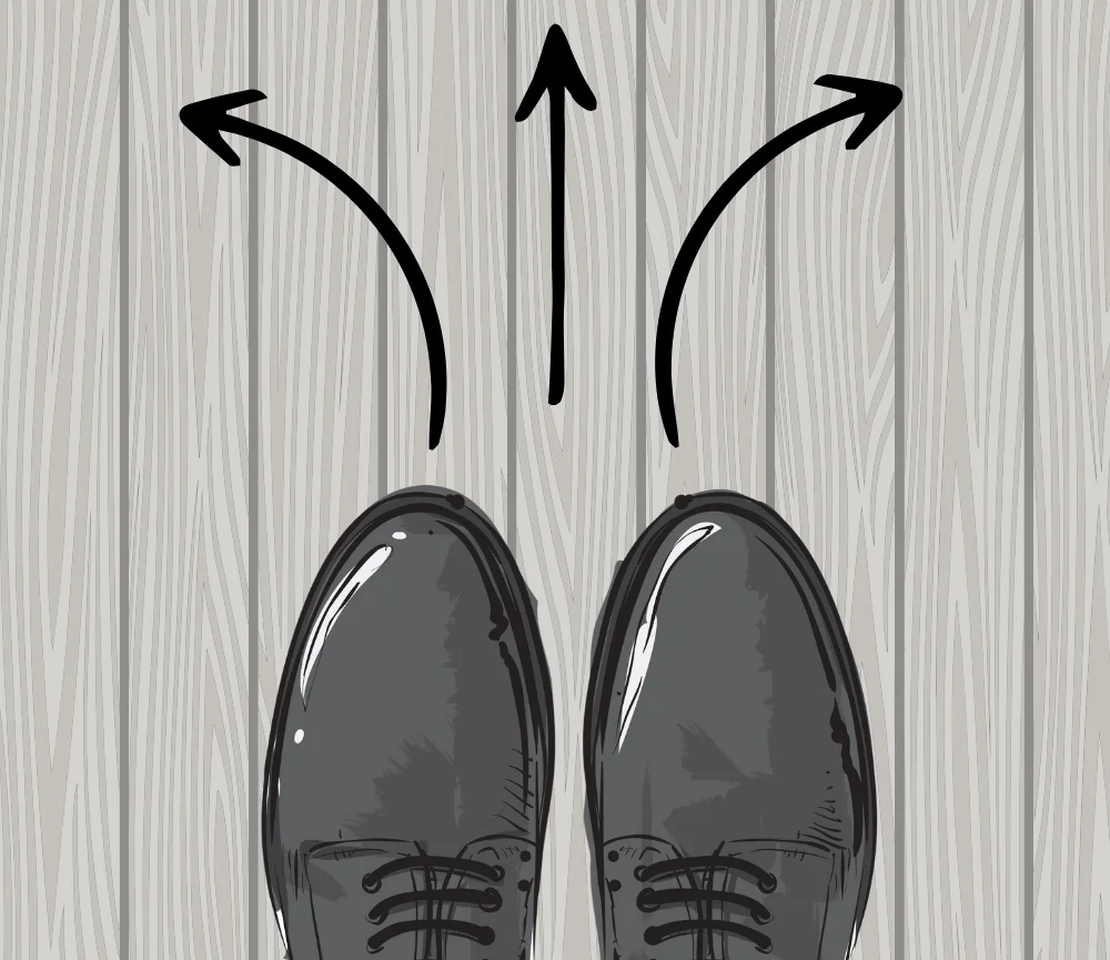 Shoes standing in front of 3 arrows