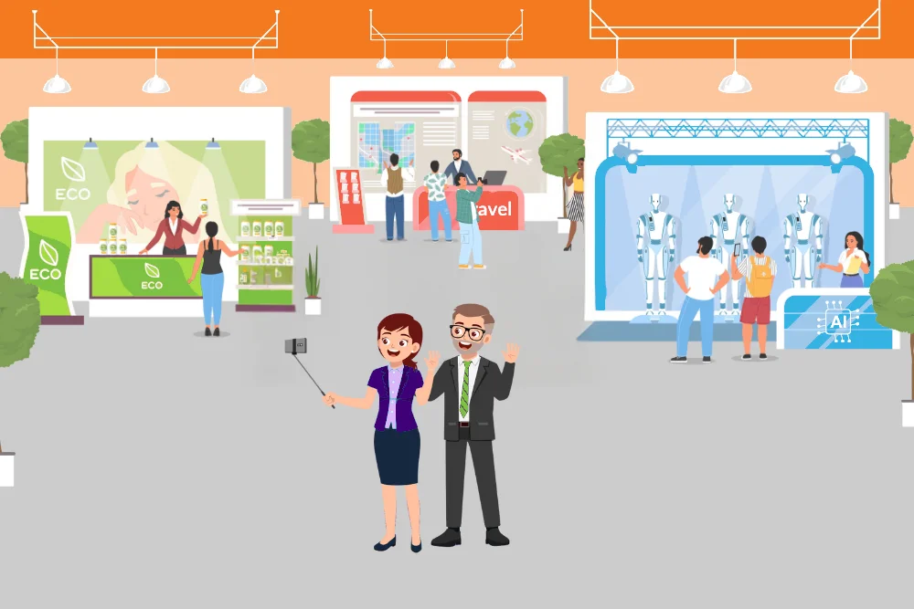 Professionals networking at local trade show booths, generating leads, and building valuable business connections