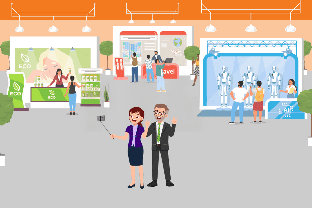Professionals networking at local trade show booths, generating leads, and building valuable business connections