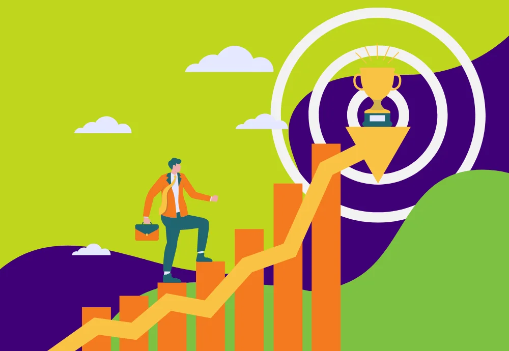 A successful person climbing a success ladder